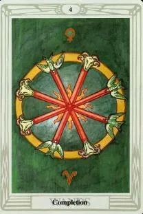 A painting of the wheel of fortune on a wall.